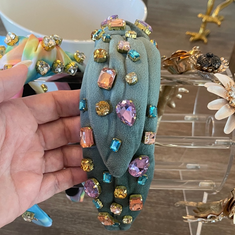 Lele Sadoughi Embellished Green Headband